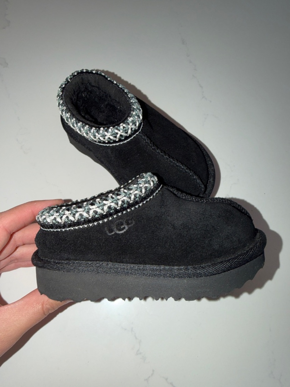 UGG Black Suede Platform Cuff Slippers